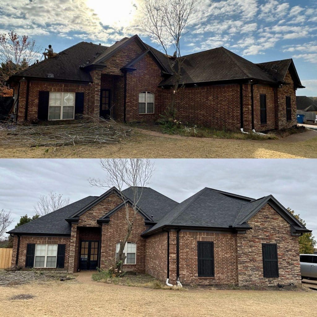Shingle roof before and after replacement