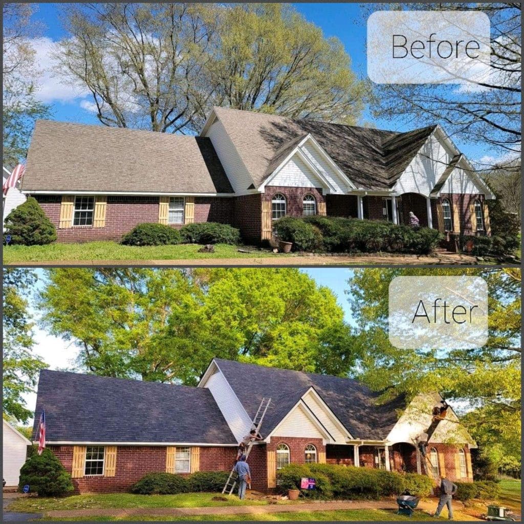 Before and after shingle roof replacement