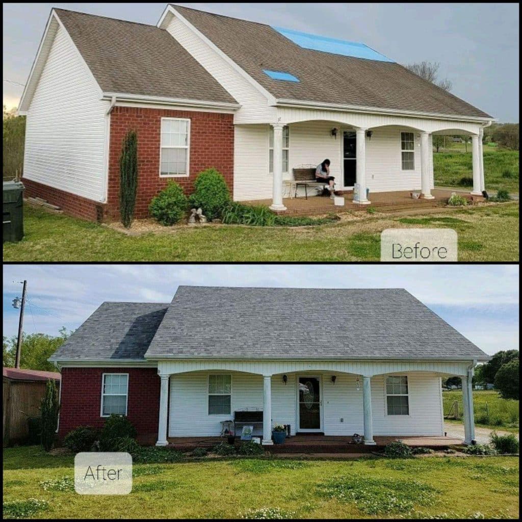 Roof replacement before and after comparison