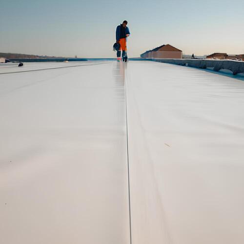 a man on a single-ply roofing system